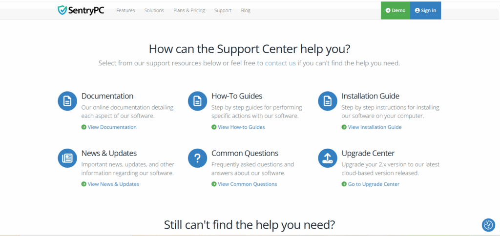SentryPC customer support