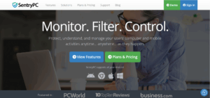 SentryPC dashboard displaying user activity logs and controls