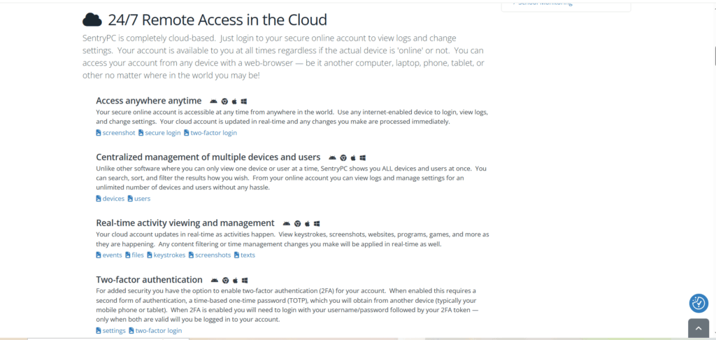 SentryPC enables remote monitoring through the cloud
